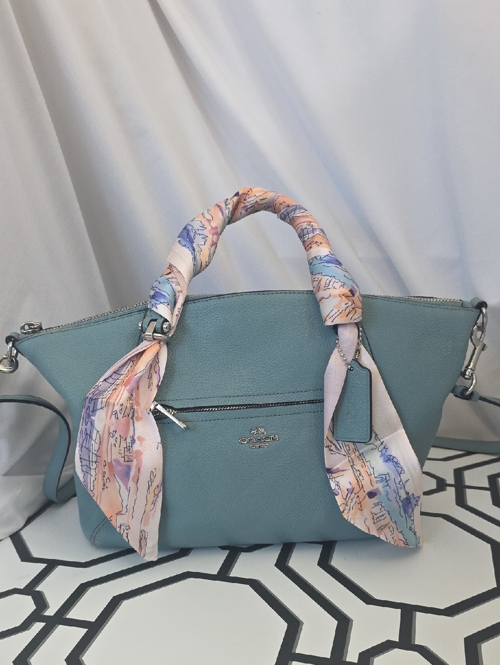 Coach light blue Pebble Leather Satchel